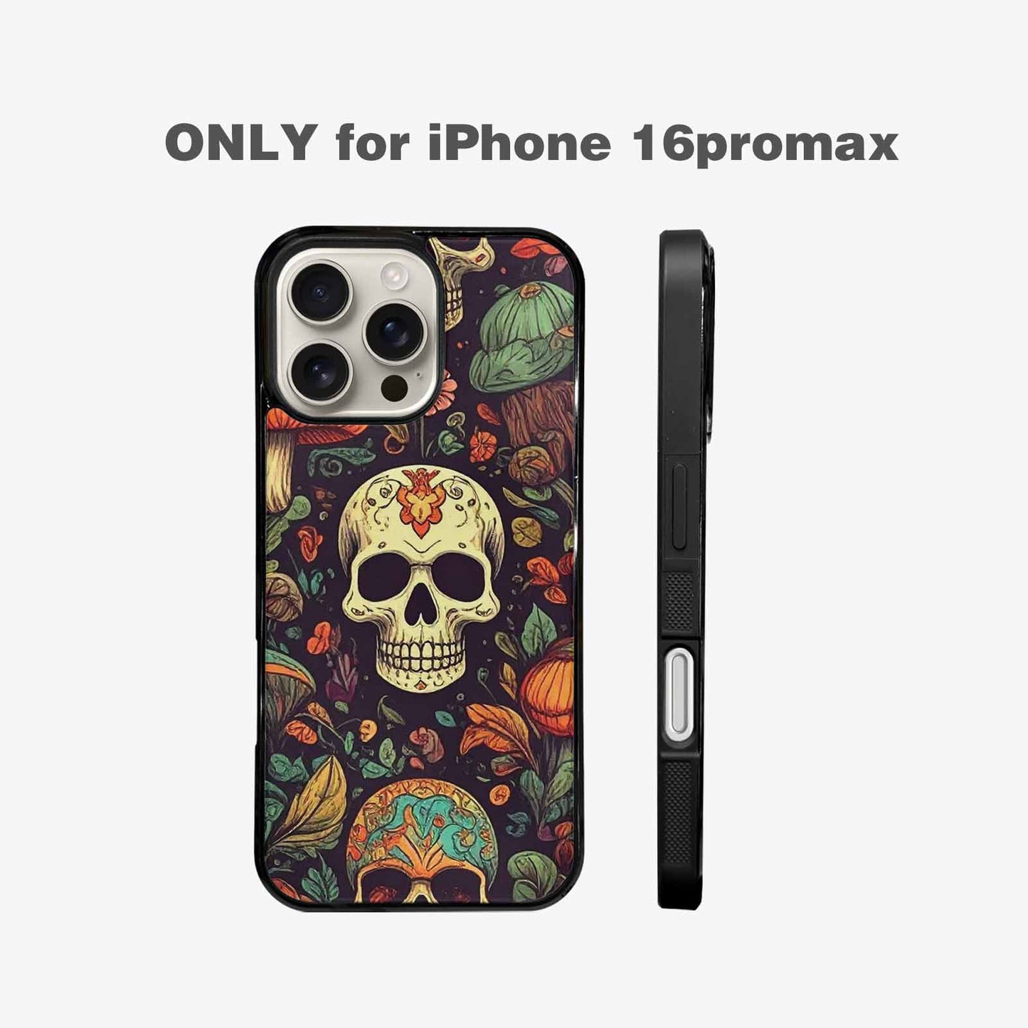 iPhone 16 Pro Max Case — Mushrooms And Skulls, Custom Art Phone Cover