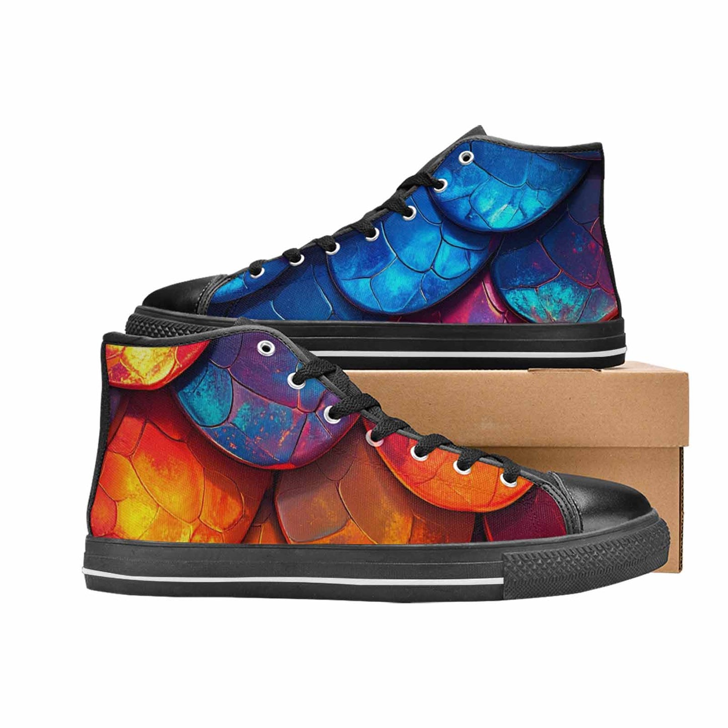 WOMEN'S Dark Snake Print High Top Canvas Neon Fantasy Custom Sneakers