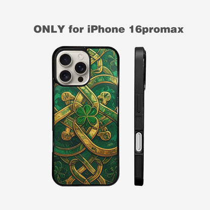iPhone 16 Pro Max Case — Irish Celtic Knot Pattern Shamrocks Seamless, Custom Made Phone Cover