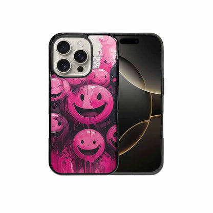 iPhone 16 Pro Case — Melting Moon Smiley Black Pink Ink, Custom Designed Case Cover