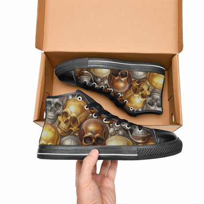 MEN'S Skulls - Metallic-Chrome- High Top Canvas Wallpaper Art Sneakers