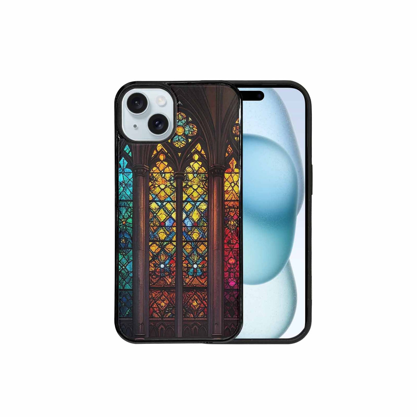 iPhone 15 Plus Case — Stained Glass Window Pattern Seamless Repeat, Custom Art Phone Cover