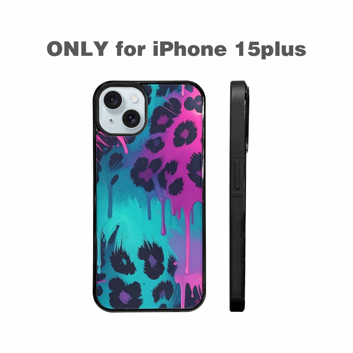 iPhone 15 Plus Case — Leopard Melting Neon, Custom Printed Phone Case
