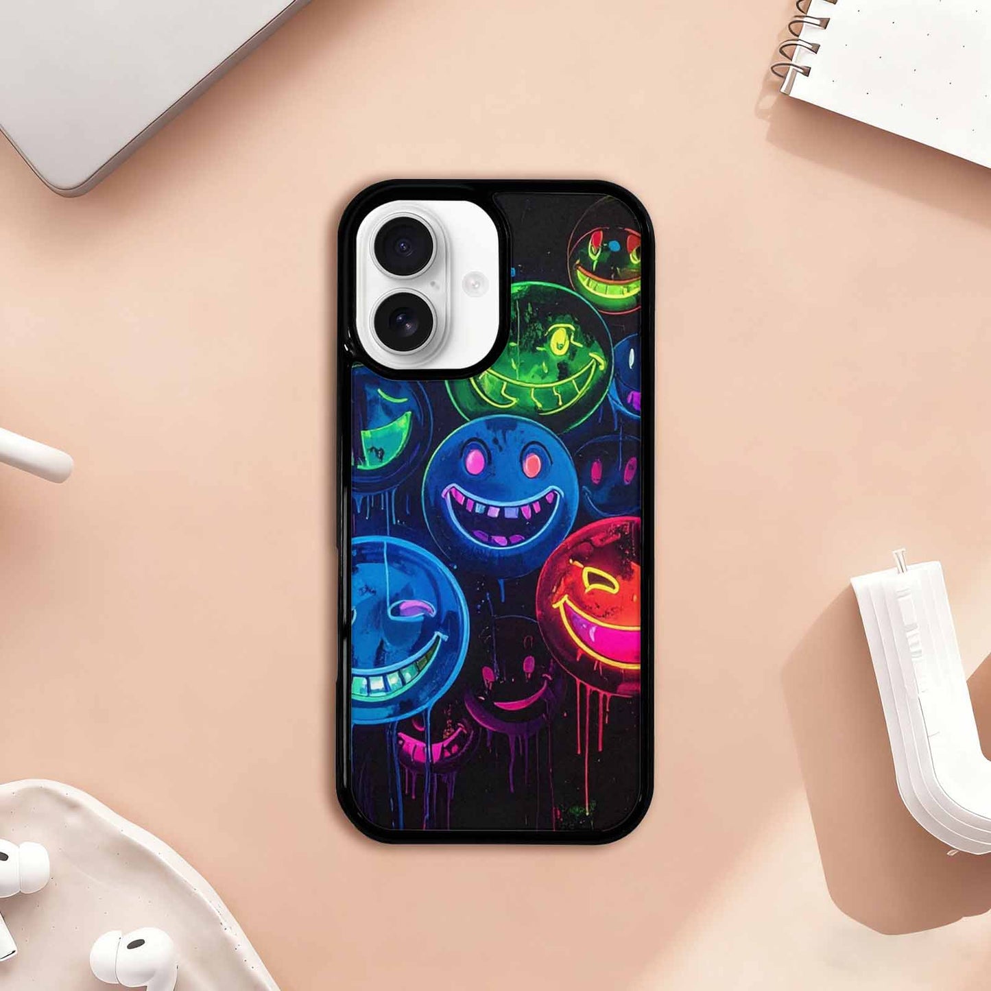 iPhone 17 Case — Smiley Faces Glow Original Art, Unique Phone Case Design