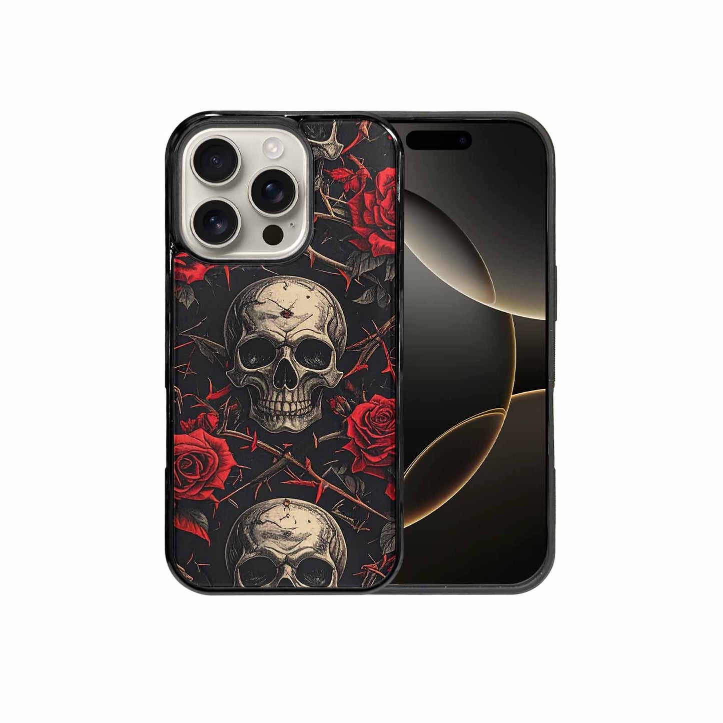 iPhone 16 Pro Case — Gothic Skulls Roses, Personalized Phone Case