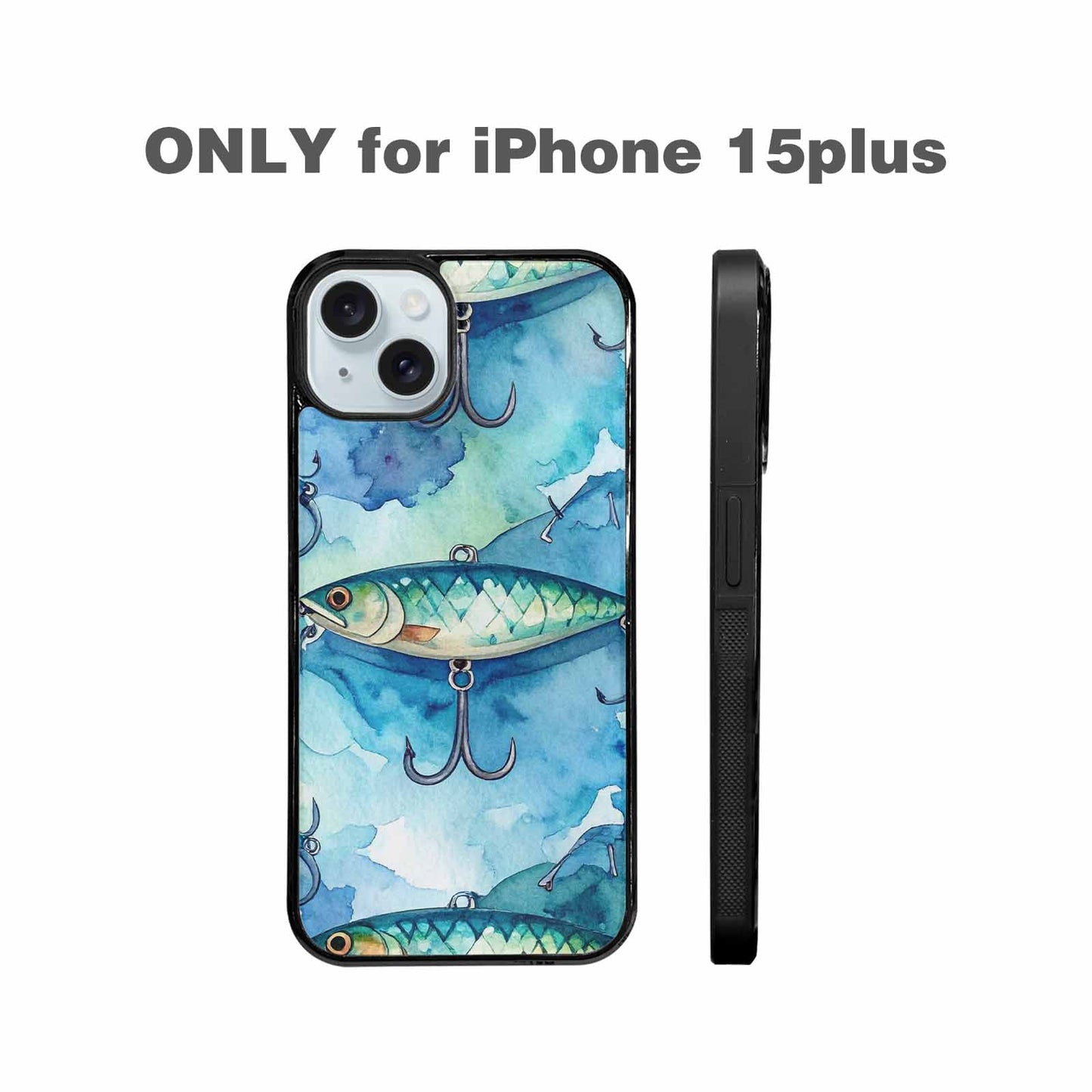 iPhone 15 Plus Case — Fishing Lure And Hook Pattern Seamless, Custom Phone Case
