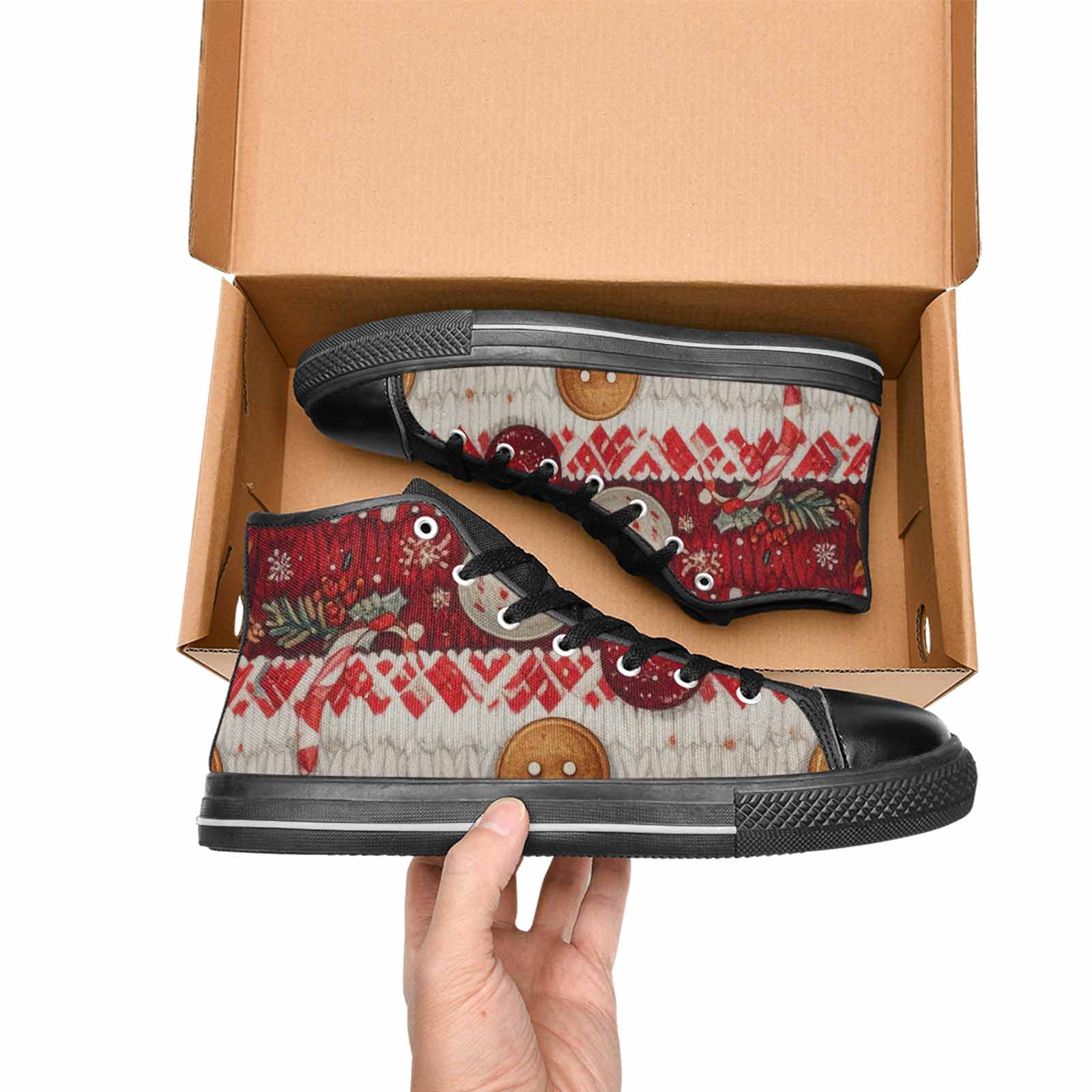 WOMEN'S Christmas Holly Snowflake High Top Canvas Aesthetic Shoes
