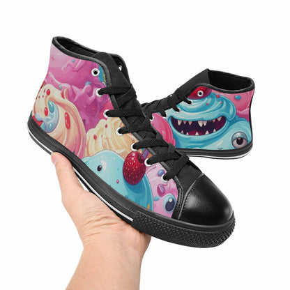 MEN'S Melting Icecream Monster Cherry High Top Canvas Grunge Custom Shoes