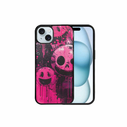 iPhone 15 Plus Case — Melting Moon Smiley Black Pink Ink, Custom Print Case Cover