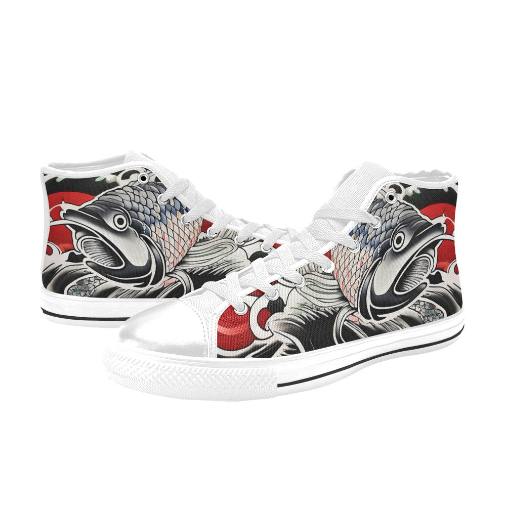 MEN'S Japanese Fish Art 3 High Top Canvas Wallpaper Art Shoes