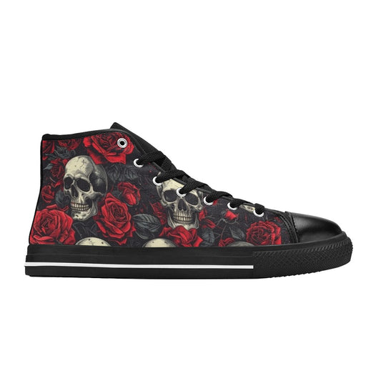 WOMEN'S Skull And Roses High Top Canvas Vivid Custom Sneakers