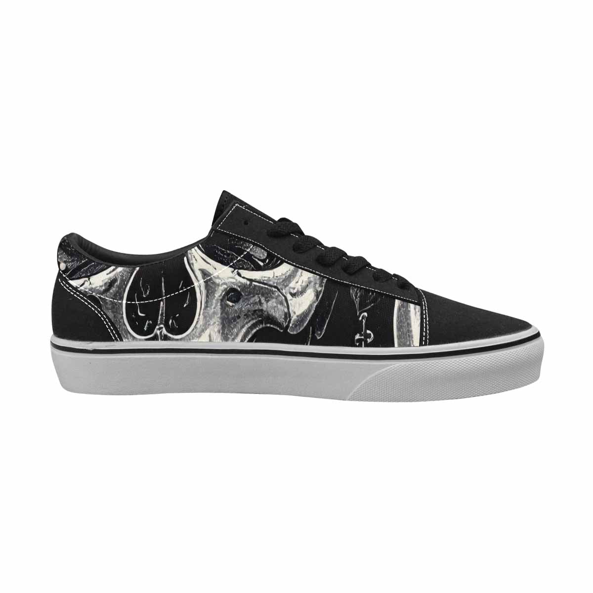 WOMEN'S Skulls Roses Black Ink Canvas Lace-Up Wallpaper Art Custom Sneakers