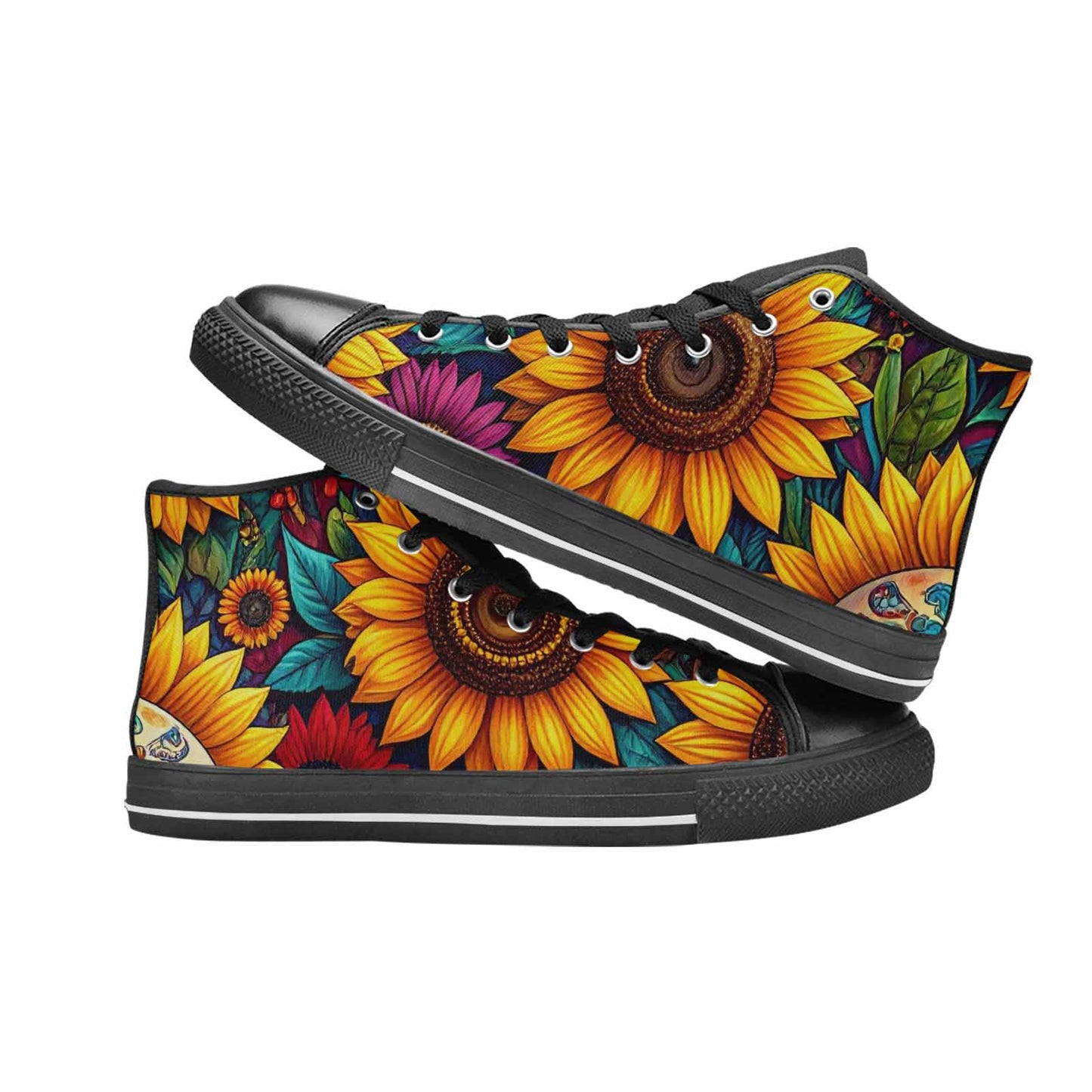 MEN'S Sunflower Skulls Print High Top Canvas Vivid Sneakers