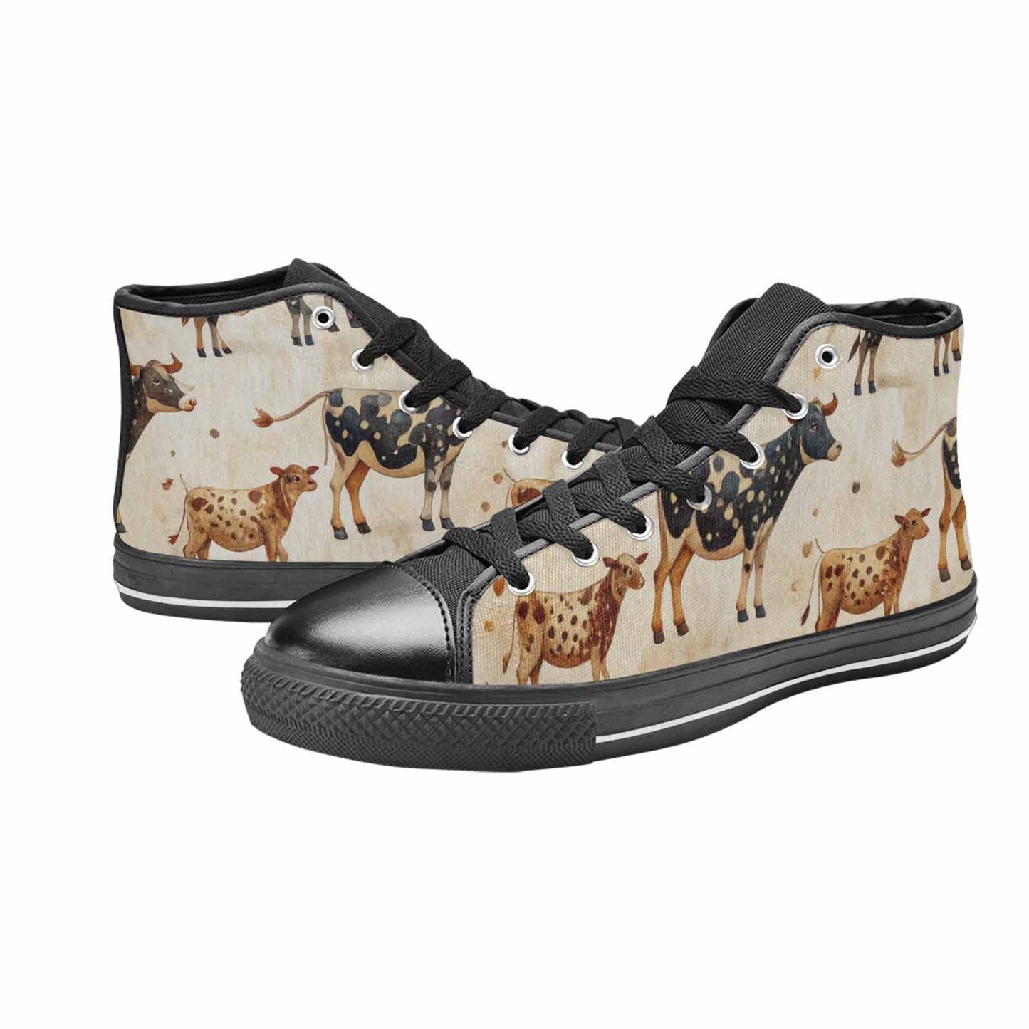MEN'S Cow Animal Print High Top Canvas Dark Academia Sneakers