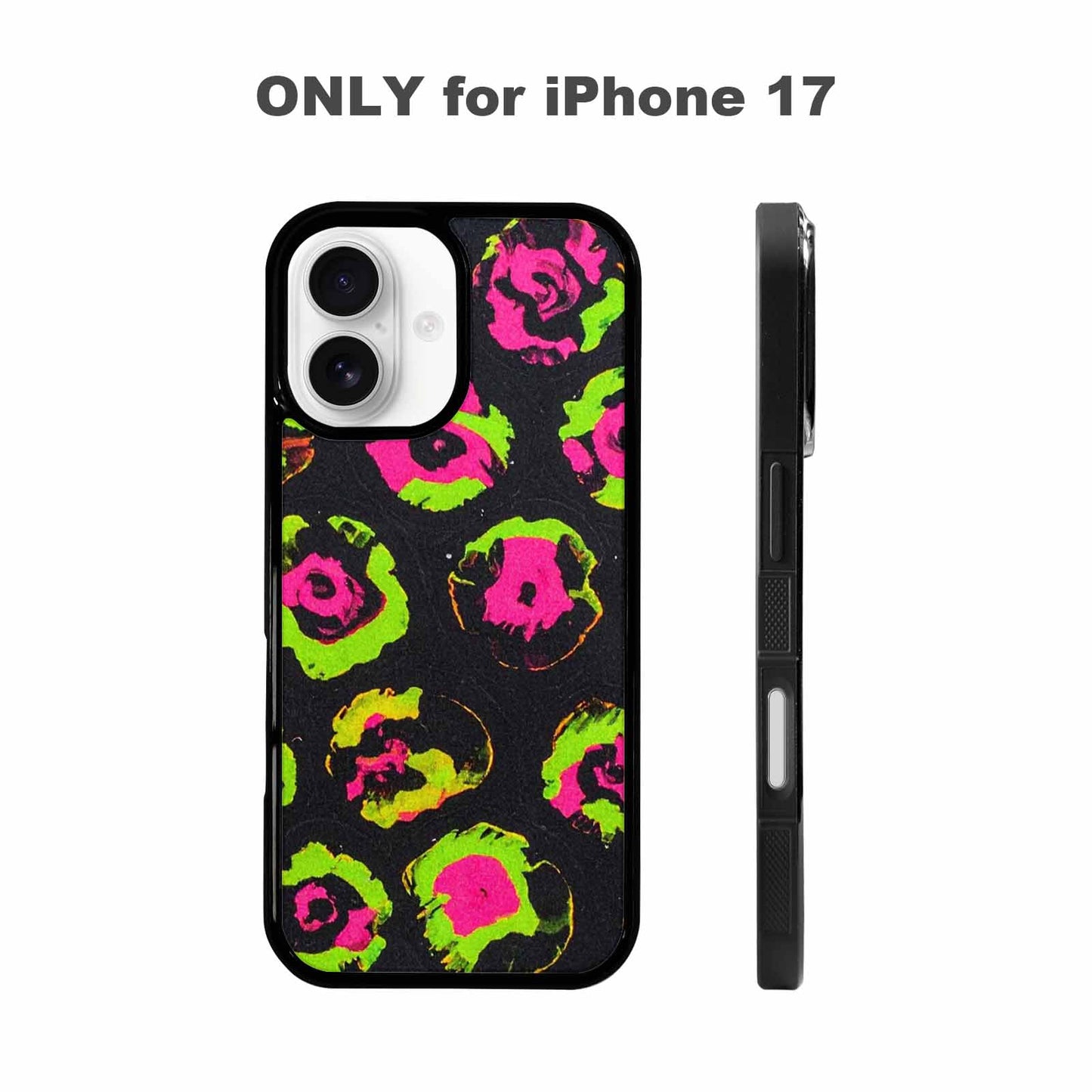 iPhone 17 Case — Leopard Neon Rosette Black Animal Print, Custom Phone Case