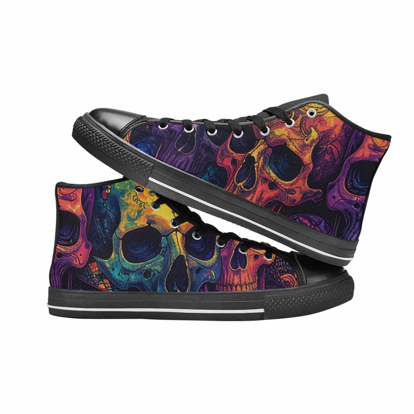 WOMEN'S Snakes And Skulls Collage High Top Canvas Neon Fantasy Sneakers