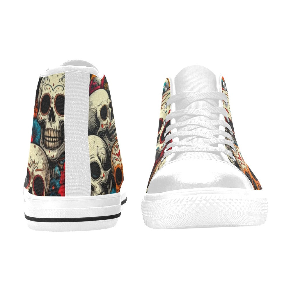 MEN'S Aggressive Halftone Sugar Skull High Top Canvas Aesthetic Custom Sneakers