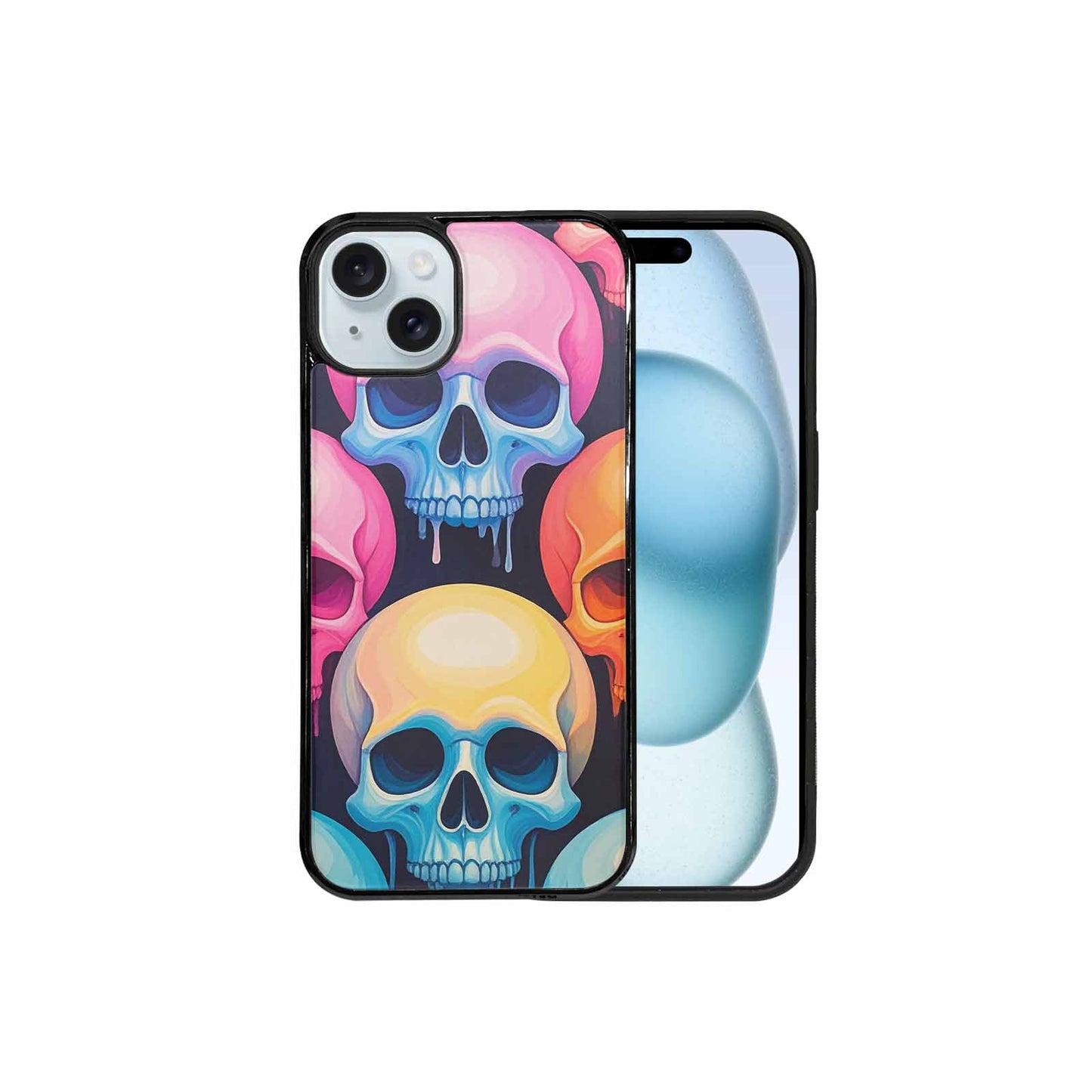 iPhone 15 Plus Case — Dripping Candy Skulls, Custom Phone Case