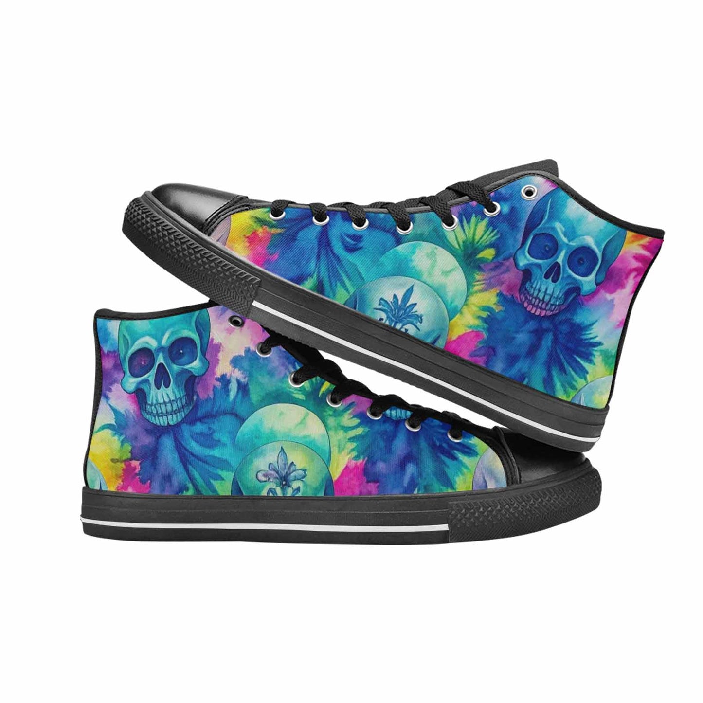 WOMEN'S Tie Dye Skulls Print High Top Canvas Cottagecore Sneakers