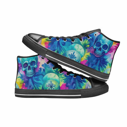 WOMEN'S Tie Dye Skulls Print High Top Canvas Cottagecore Sneakers