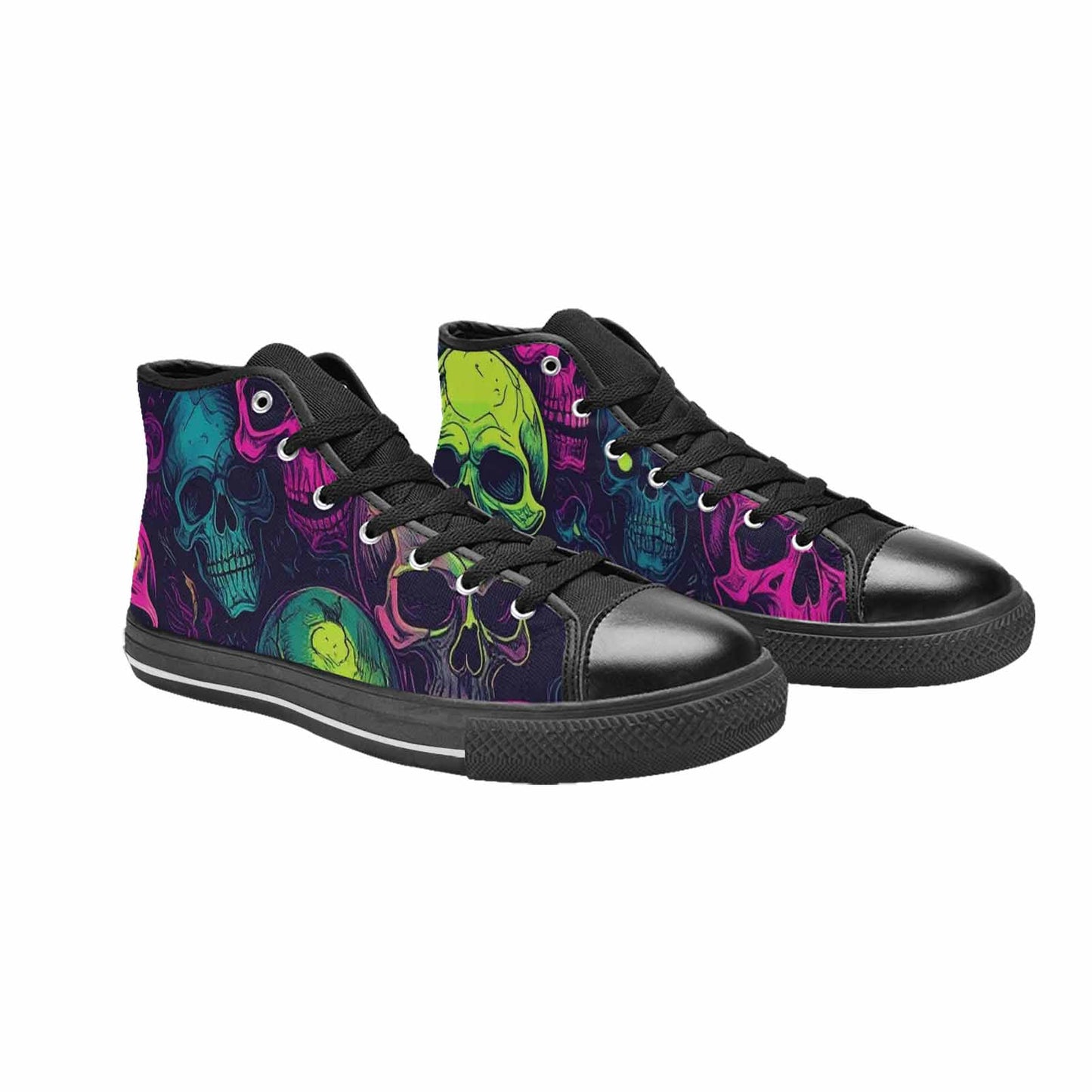 MEN'S Skulls - Neon High Top Canvas Wallpaper Art Sneakers