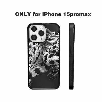 iPhone 15 Pro Max Case — Leopard Print Black And White Style, Custom Printed Phone Case