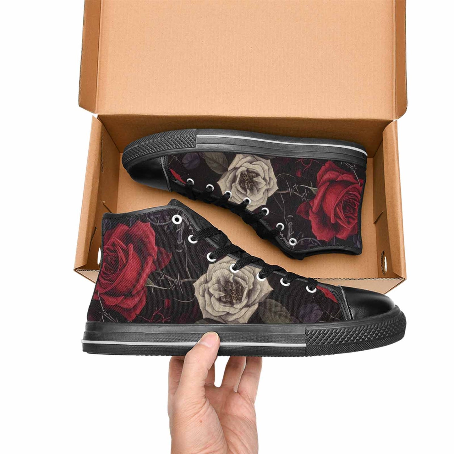 MEN'S Black Gothic Rose High Top Canvas Dreamcore Custom Shoes