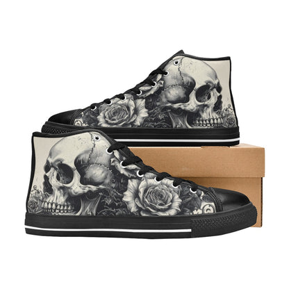 Monochrome Gothic Skull Men's Dark Art High Top Canvas Shoes | Freaky Shoes®
