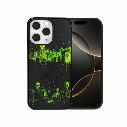 iPhone 15 Pro Max Case — Skeletons Neon Green Glow Skeletons Pattern, Custom Print Case Cover