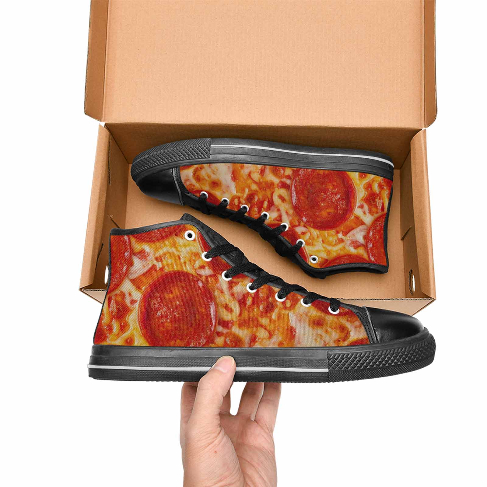 MEN'S Pepperoni Pizza Print High Top Canvas Dark Academia Custom Sneakers