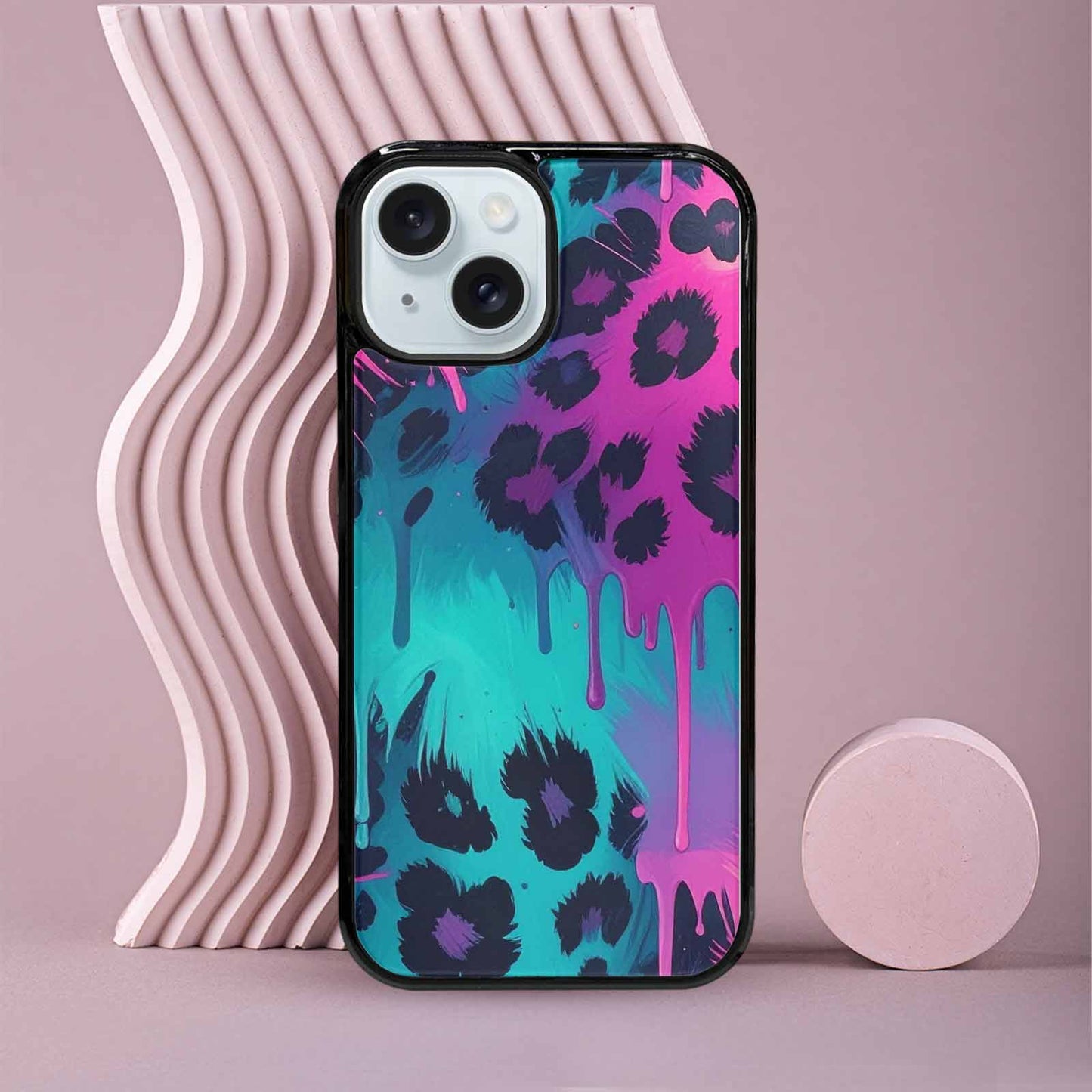iPhone 15 Case — Leopard Melting Neon, Custom Made Phone Cover