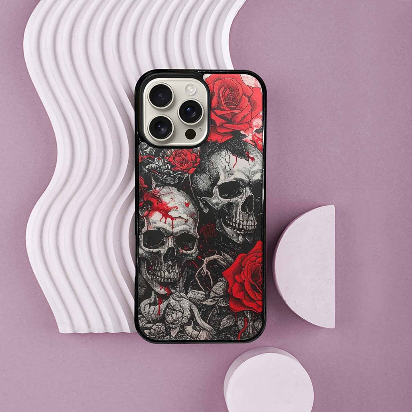 iPhone 16 Pro Max Case — Skull And Roses Black Red Ink, Custom Print Case Cover