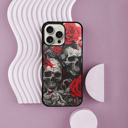 iPhone 16 Pro Max Case — Skull And Roses Black Red Ink, Custom Print Case Cover