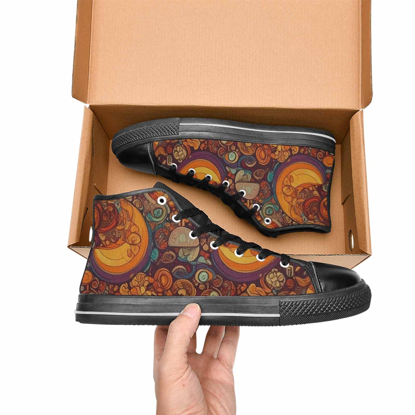 WOMEN'S Groovy 70S Peace High Top Canvas Vibrant Chaos Shoes