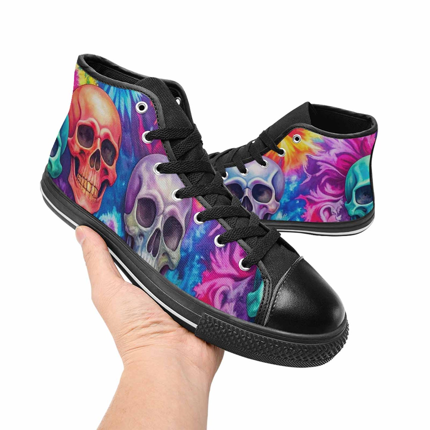 MEN'S Tie Dye Skulls Print High Top Canvas Neon Fantasy Custom Shoes