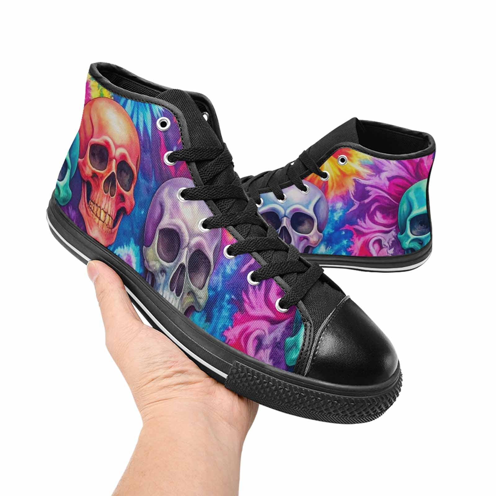 MEN'S Tie Dye Skulls Print High Top Canvas Neon Fantasy Custom Shoes