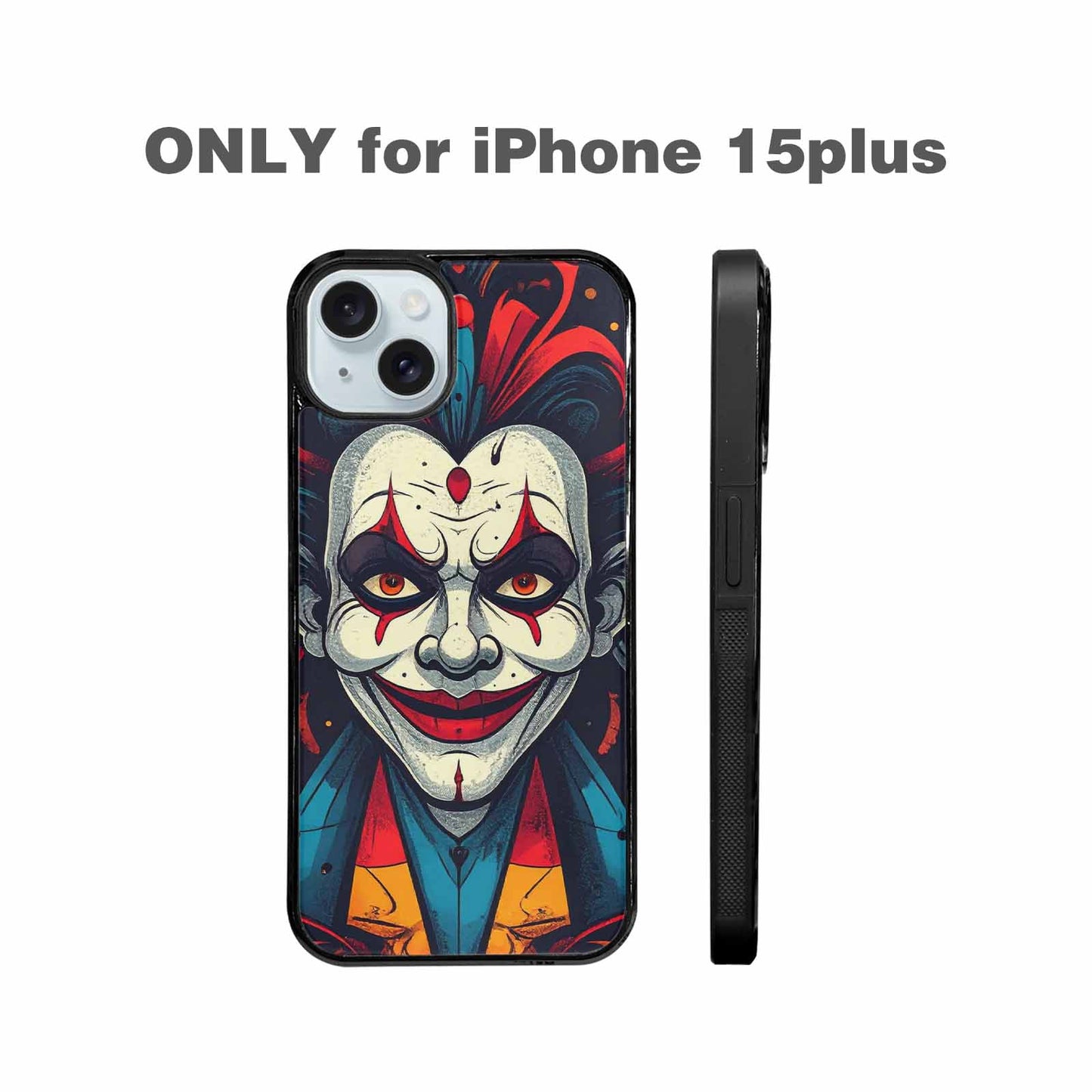 iPhone 15 Plus Case — Evil Circus Heads Faces Overlapping Patterns, Custom Phone Case