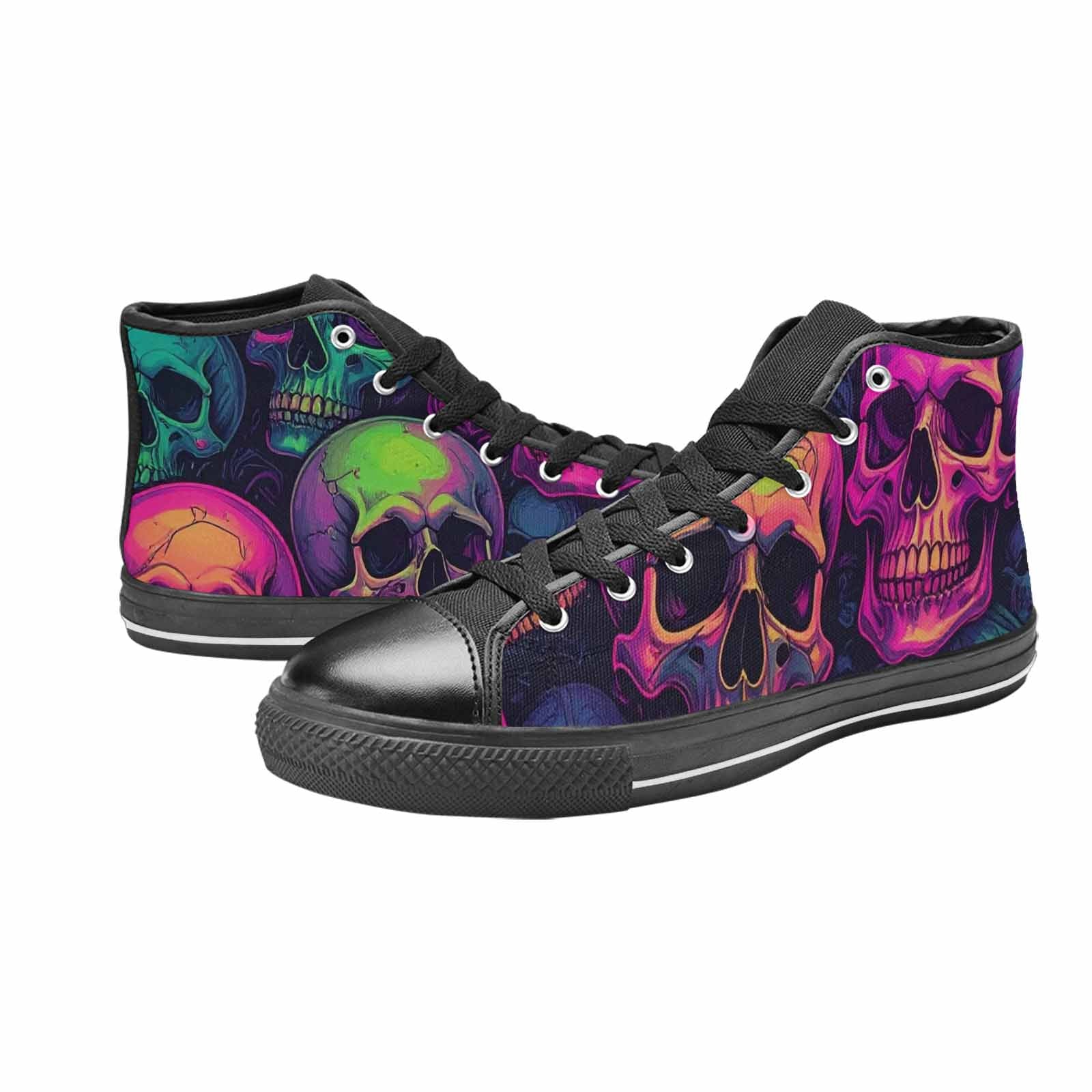 WOMEN'S Skulls - Neon High Top Canvas Cottagecore Custom Sneakers