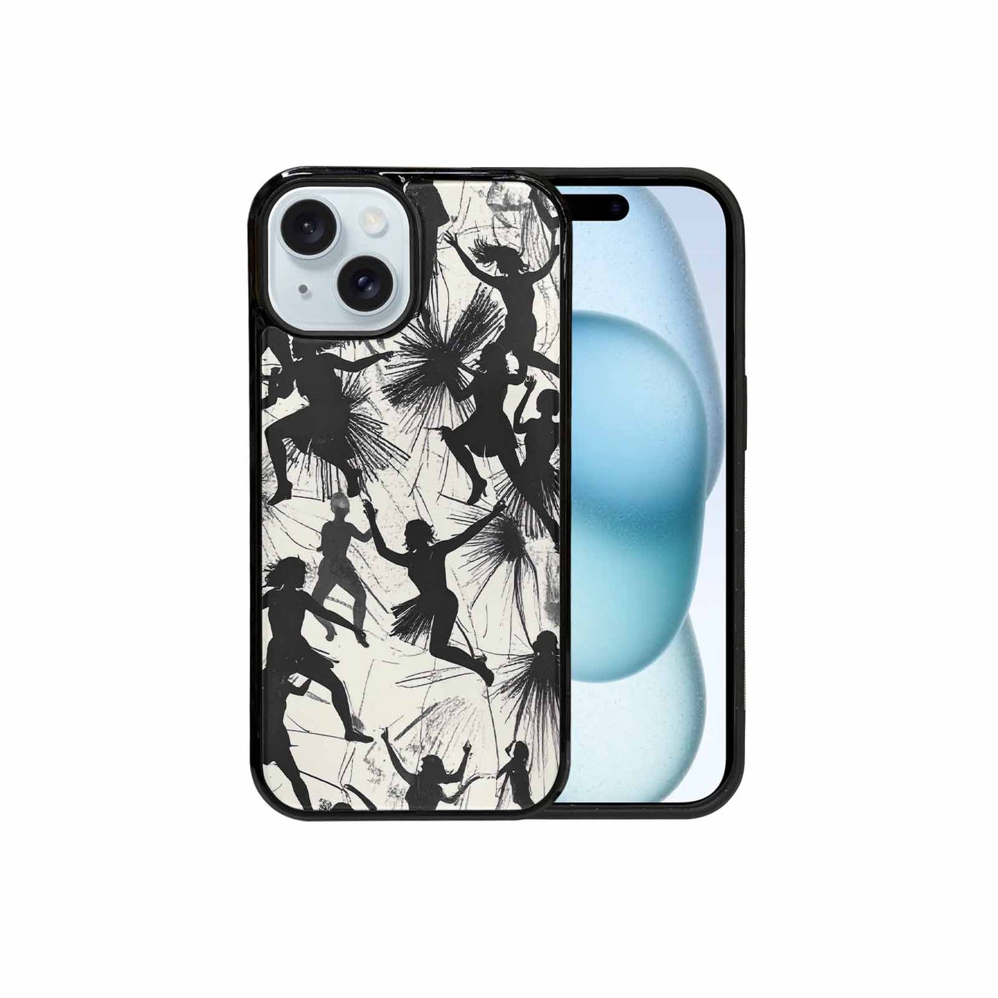 iPhone 15 Case — Bold Dancing Figure Line Art Pattern, Customized Protective Case