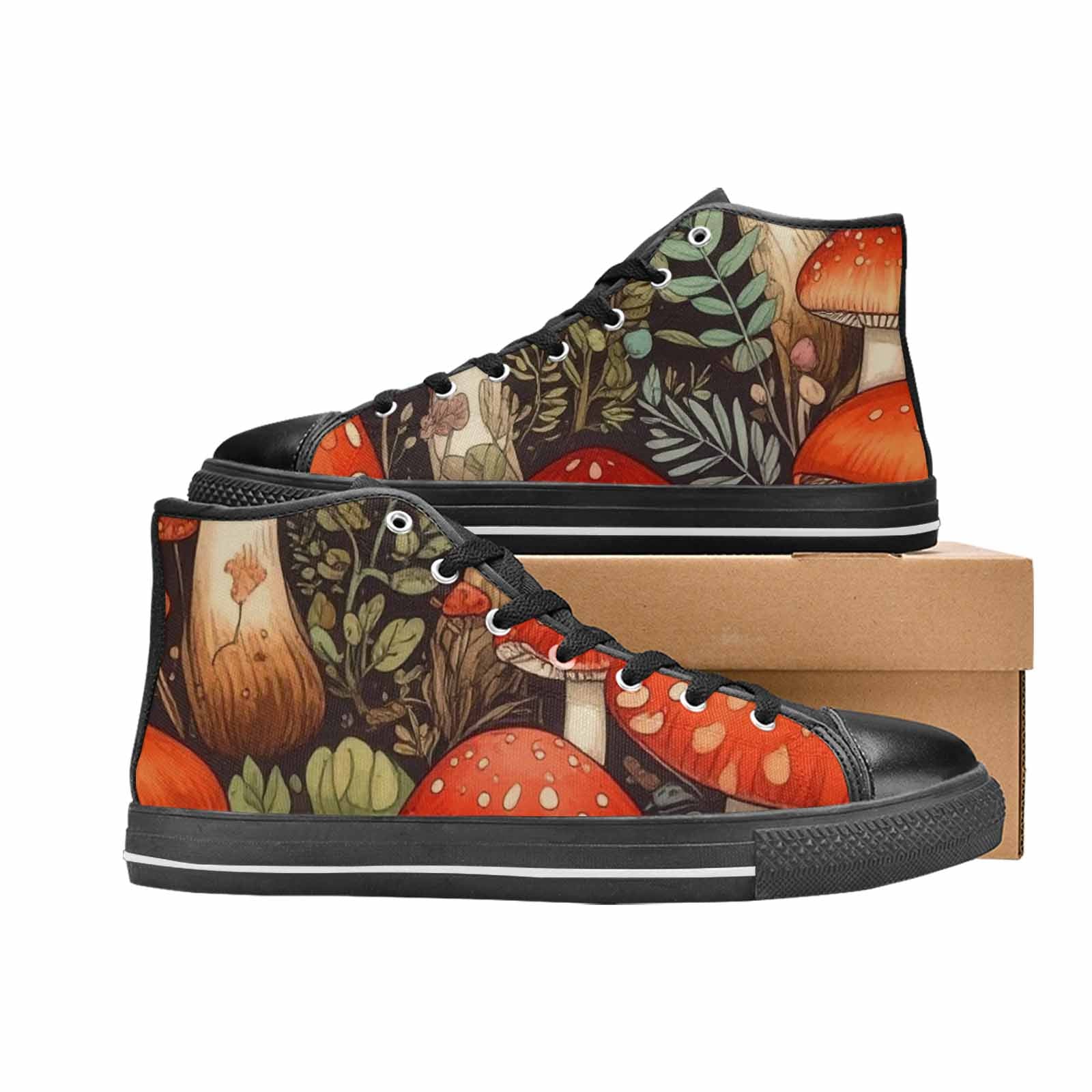 WOMEN'S Mushroom High Top Canvas Cottagecore Custom Sneakers