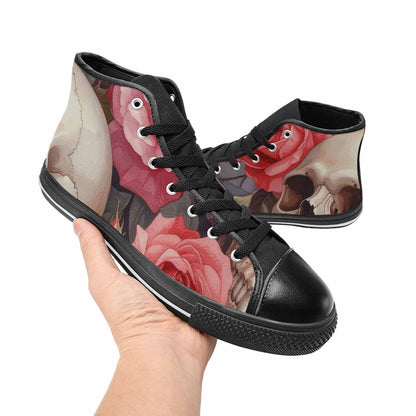 WOMEN'S Skulls Roses Soft Airbrush High Top Canvas Vibrant Chaos Shoes