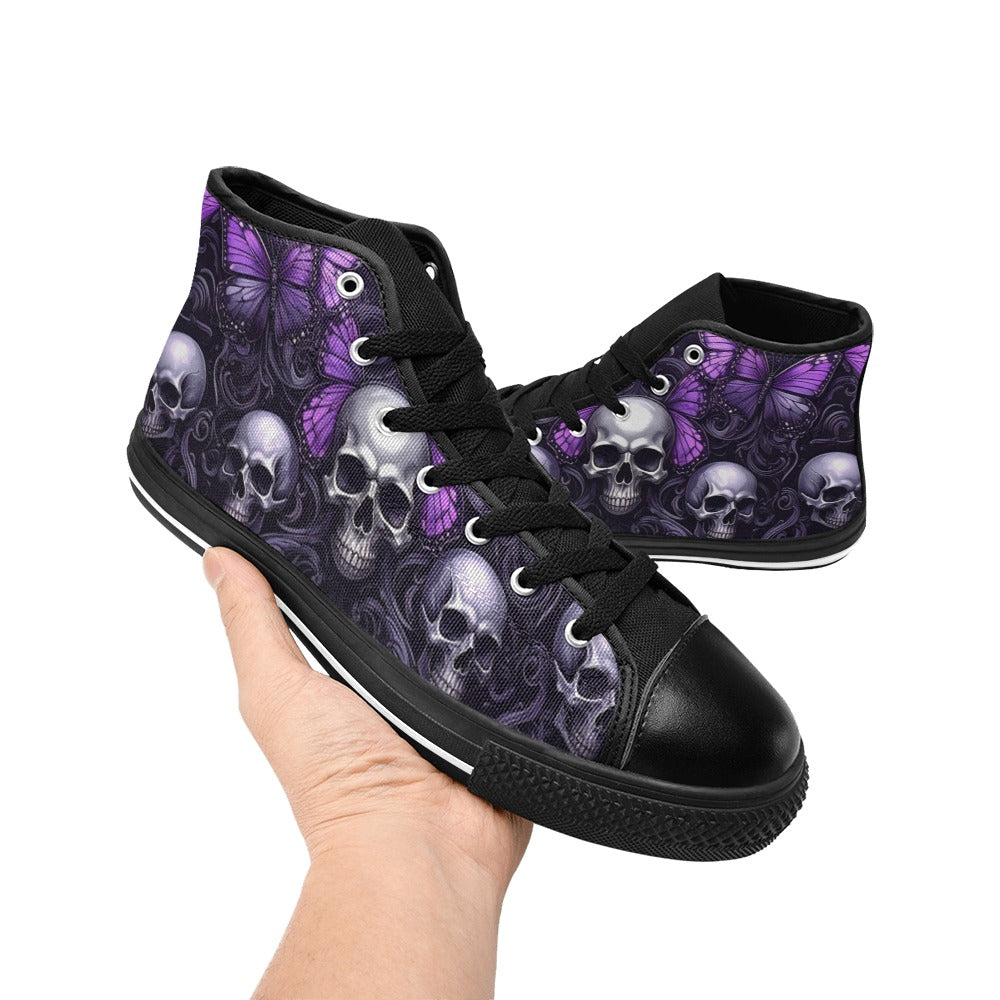 MEN'S Skull Butterfly Purple Iridescent High Top Canvas Vibrant Chaos Shoes