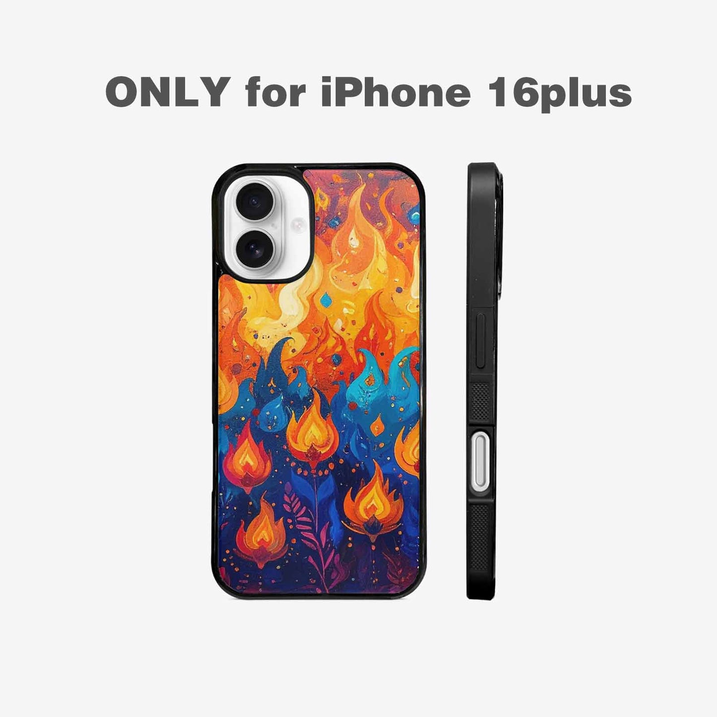 iPhone 16 Plus Case — Flame Burst Full Color Vibrant Flame, Custom Printed Phone Case