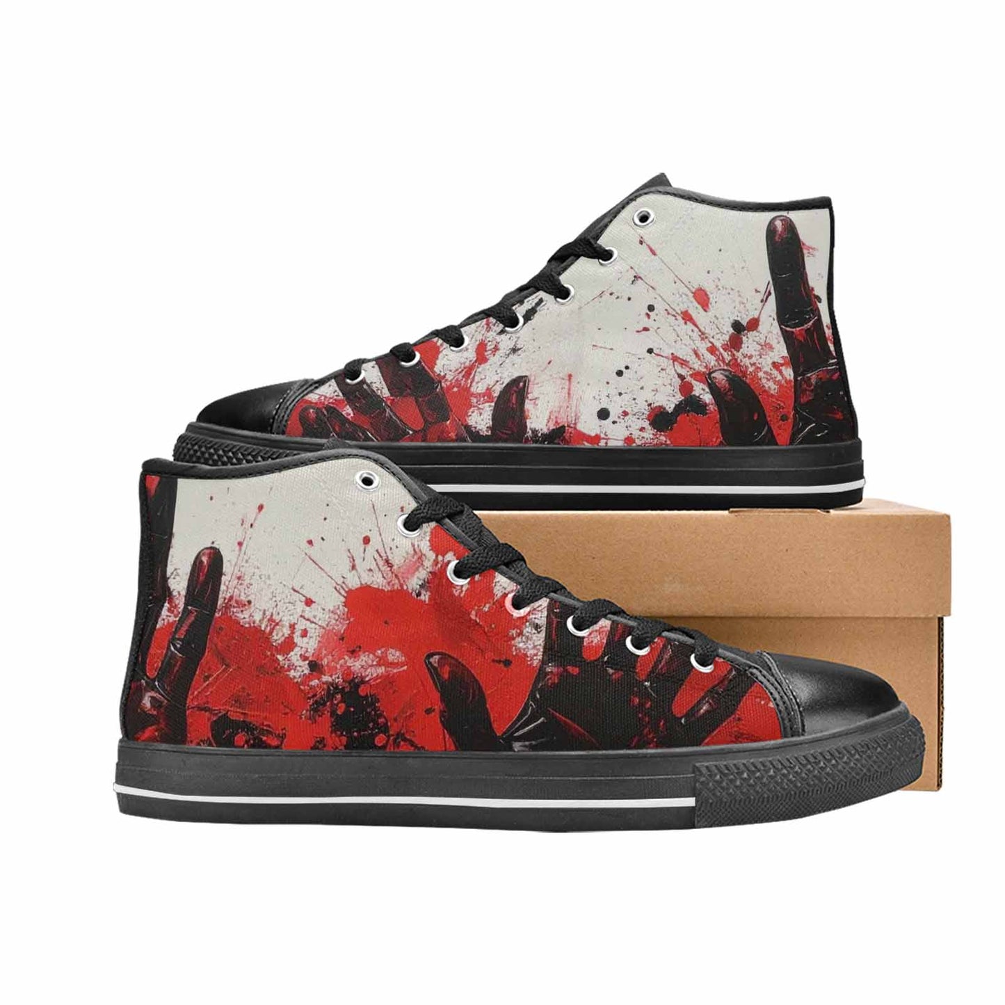 MEN'S Halloween Splatter Handprint High Top Canvas Vibrant Chaos Custom Sneakers