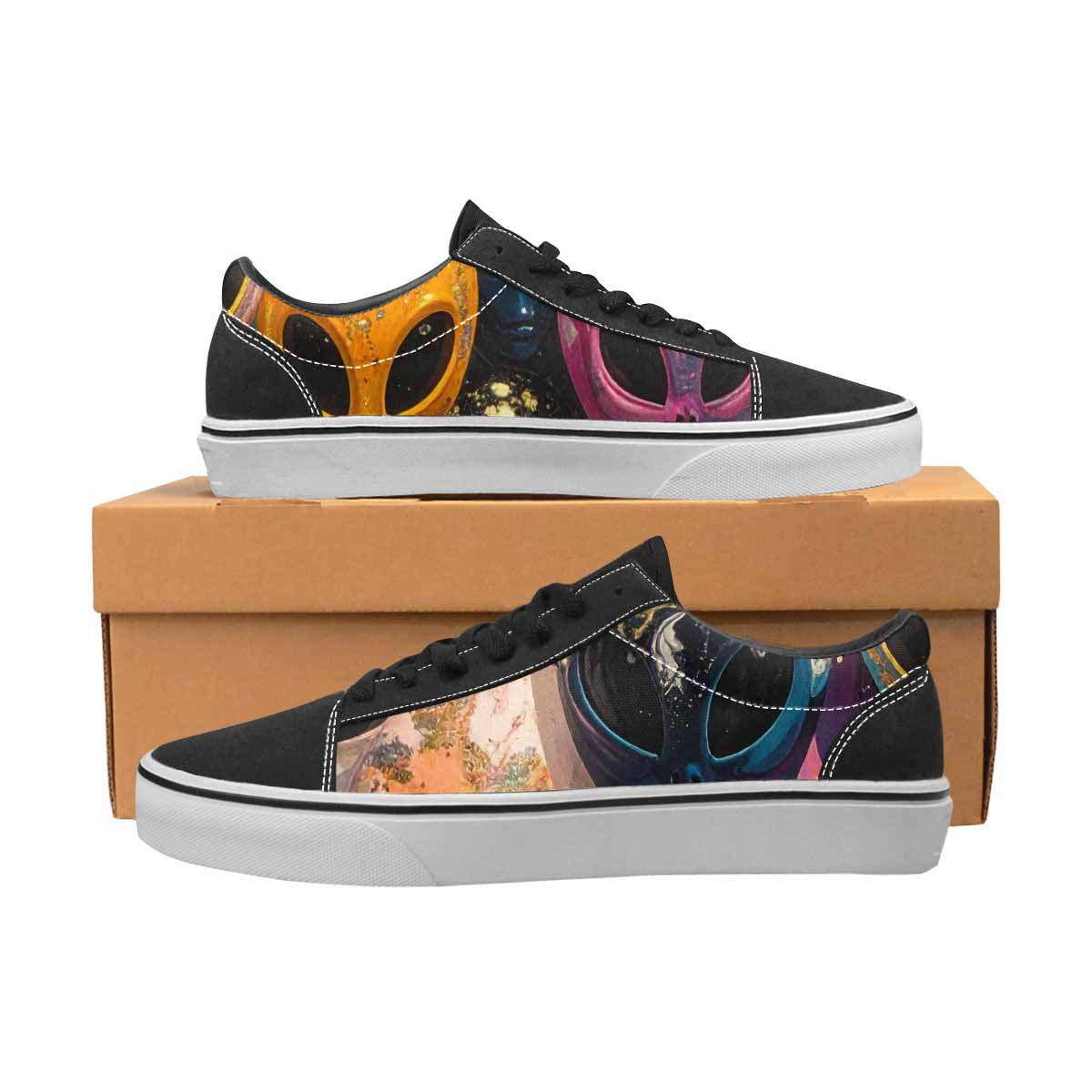 WOMEN'S Aliens  Marble Aliens Lace-Up Canvas Cottagecore Custom Sneakers