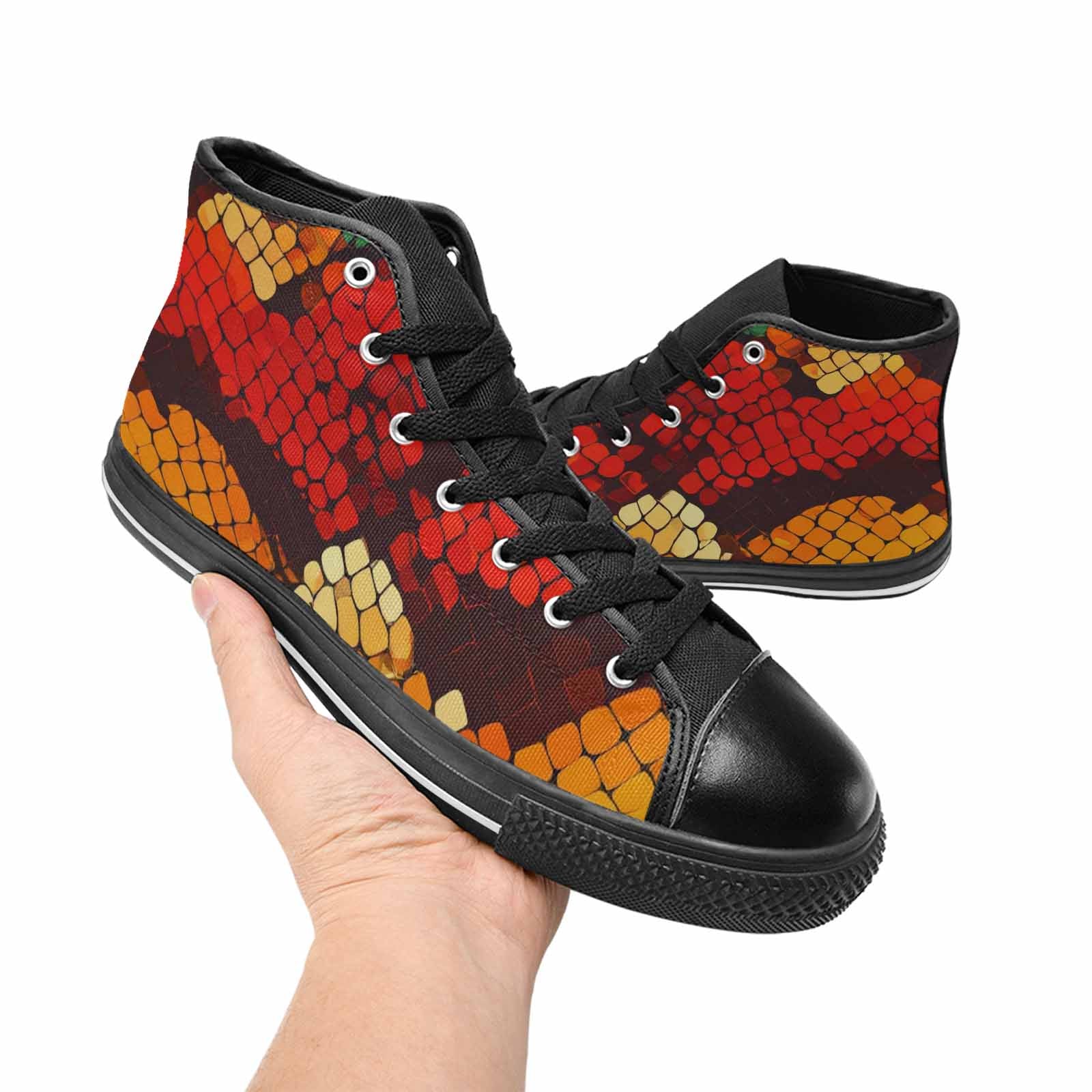 WOMEN'S Dark Snake Print High Top Canvas Wallpaper Art Custom Sneakers