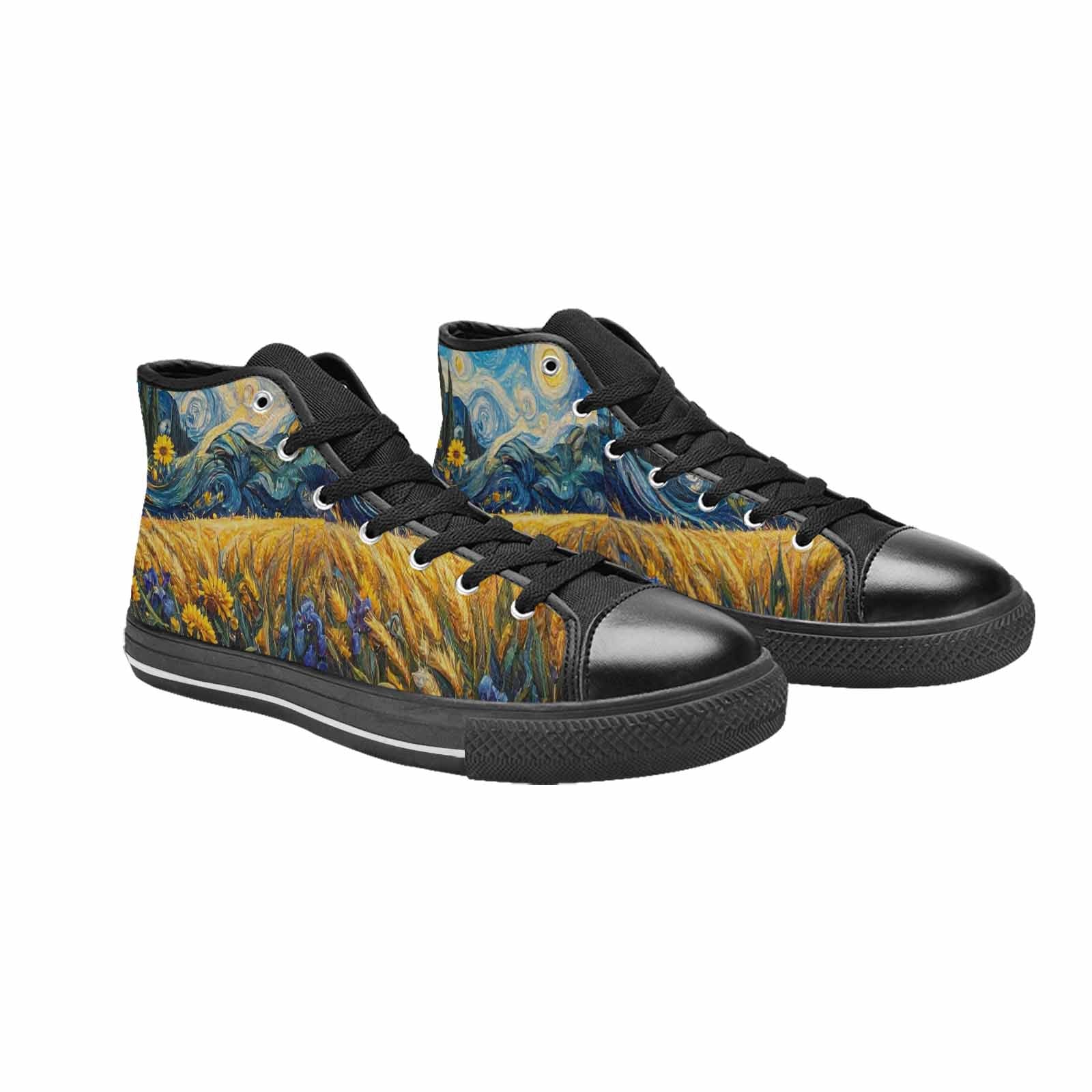 MEN'S Van Gogh-Style Swirl High Top Canvas Vibrant Chaos Shoes