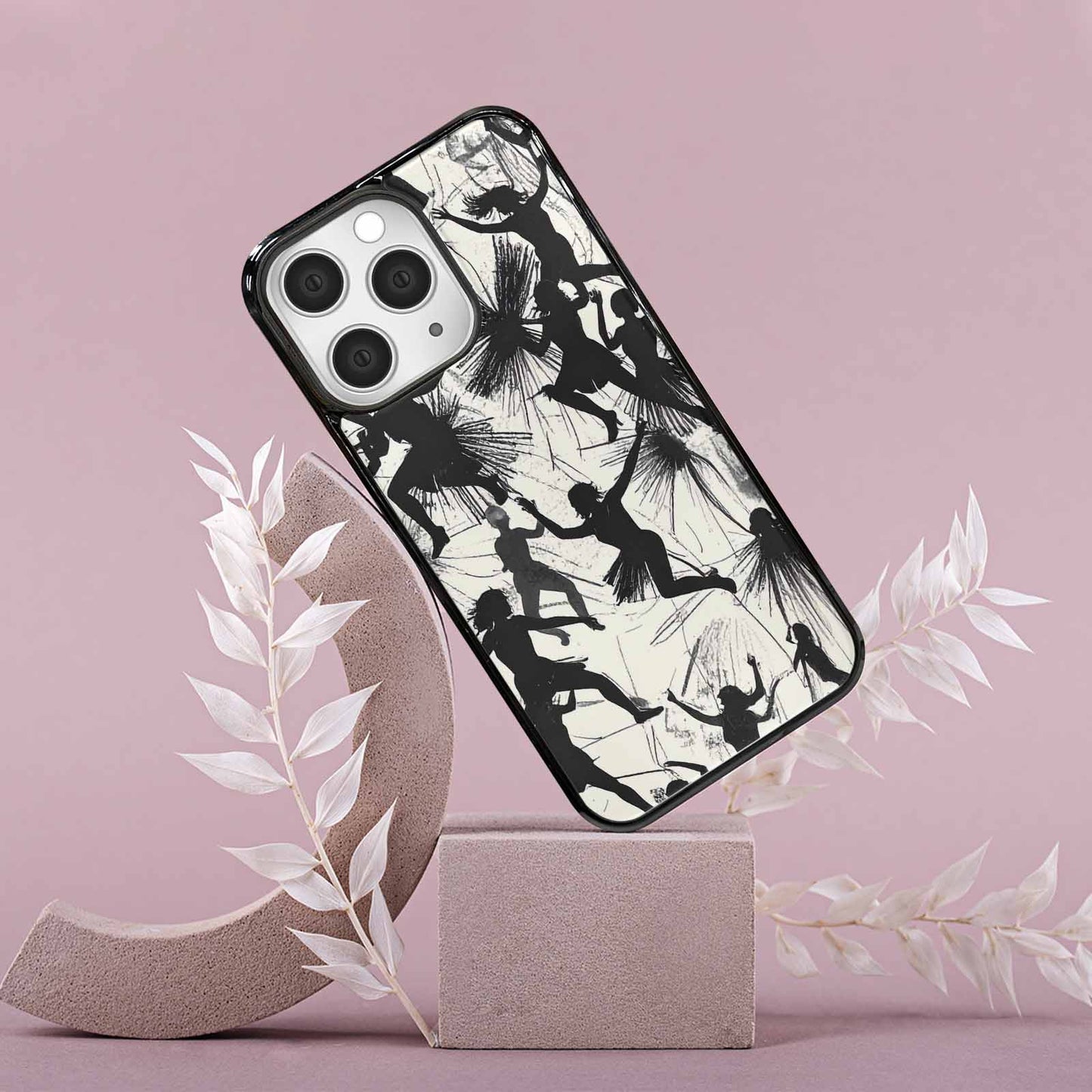 iPhone 15 Pro Max Case — Bold Dancing Figure Line Art Pattern, Custom Art Phone Cover