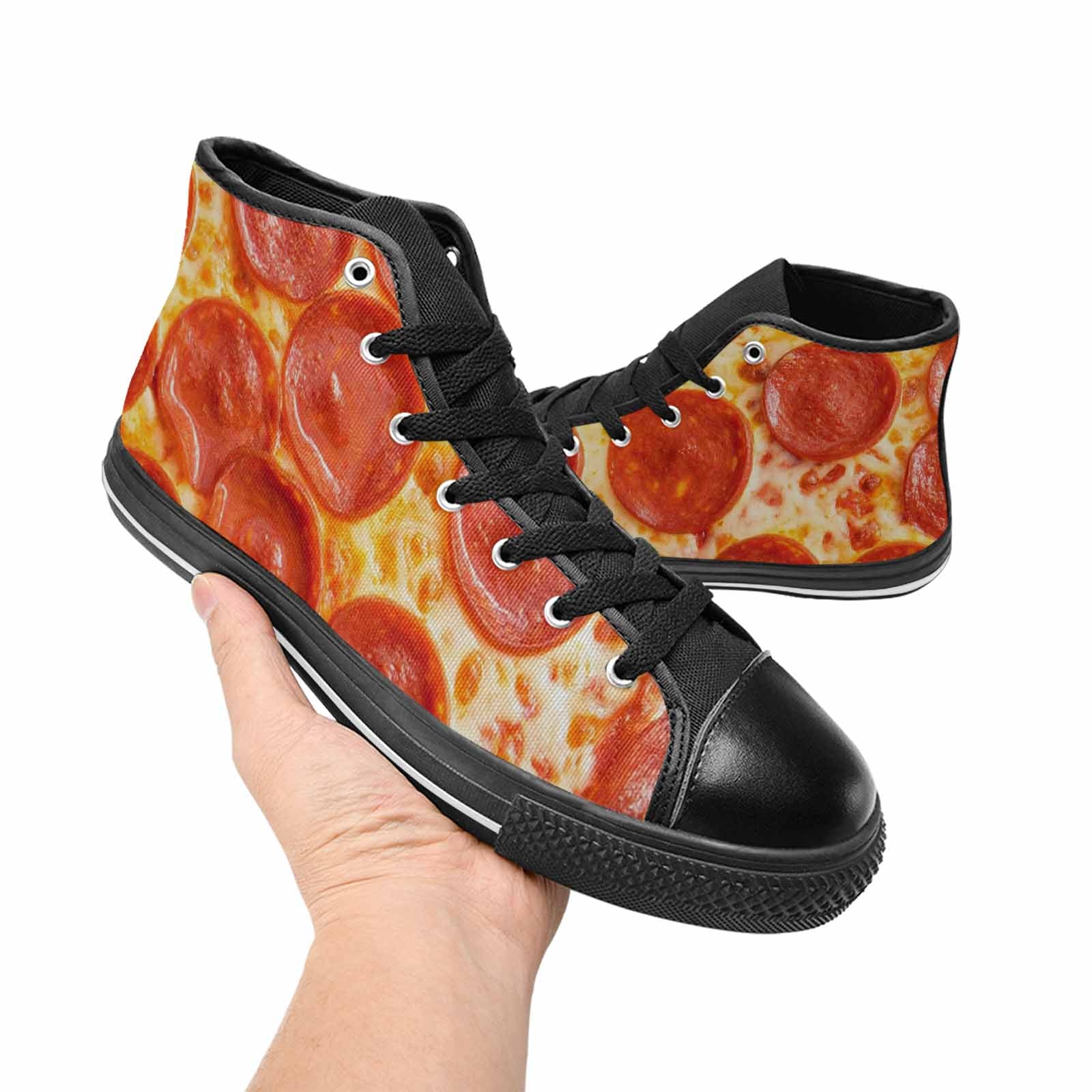 WOMEN'S Pepperoni Pizza Print High Top Canvas Grunge Custom Sneakers
