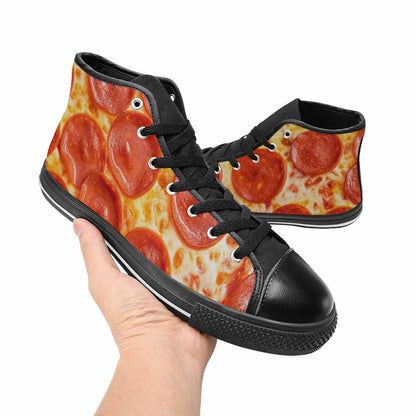 WOMEN'S Pepperoni Pizza Print High Top Canvas Grunge Custom Sneakers